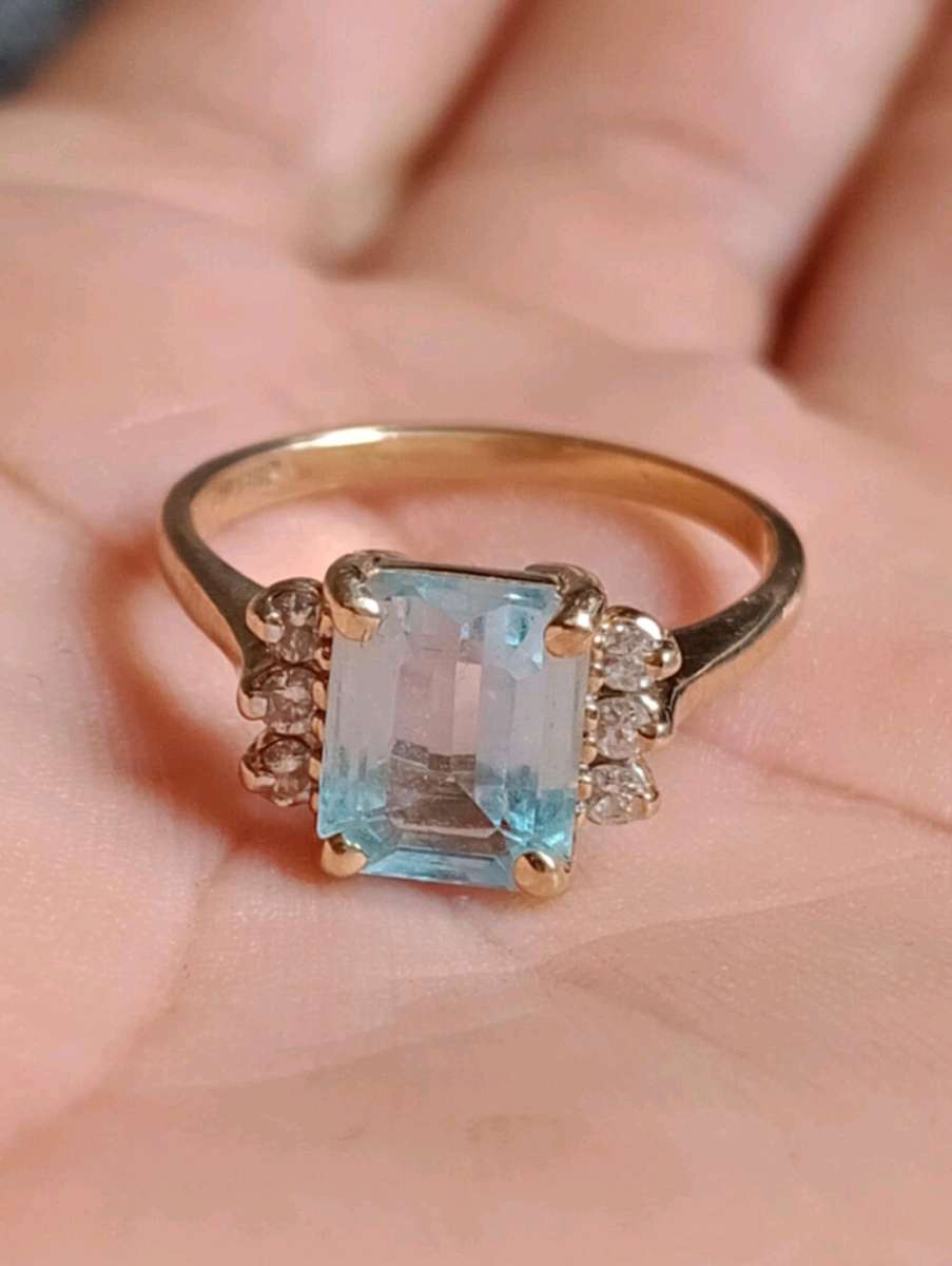 Aquamarine Emerald Cut Diamond Ring