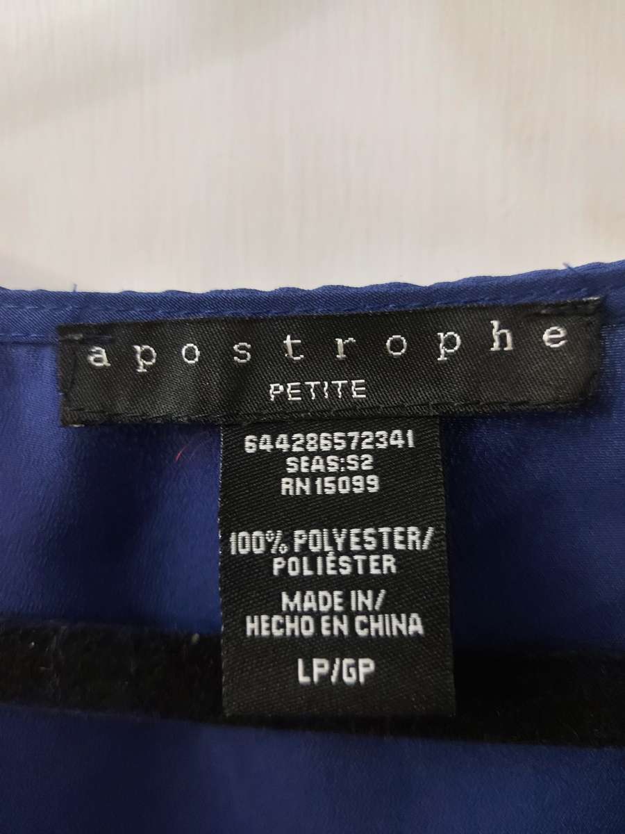 Apostrophe Navy Bow Tie Ruffled Sleeveless Top Size LP Long