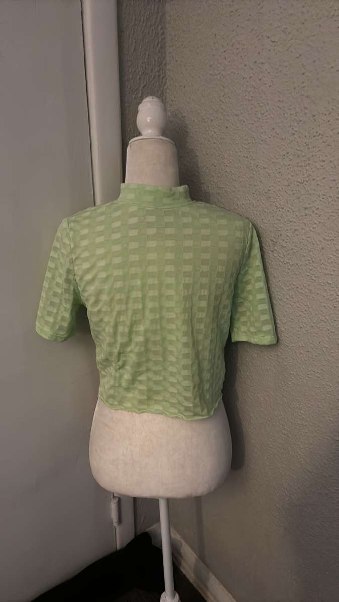 Free People Mock Neck Textured Button Closure Back TShirt Si