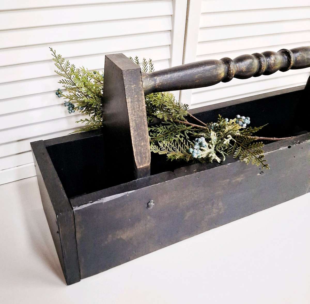 Large Vintage Black Wood Caddy with Antique Gold 28 Long