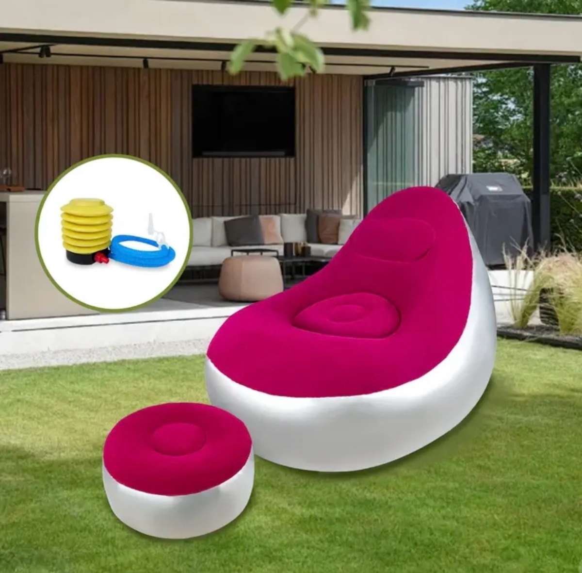 Adult Inflatable Lounge Chair with Footstool RED NEW
