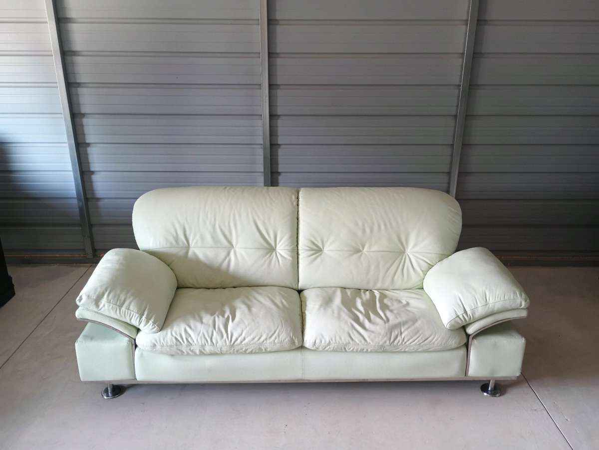 Celadon color Leather couch  FREE DELIVERY IF NEEDED