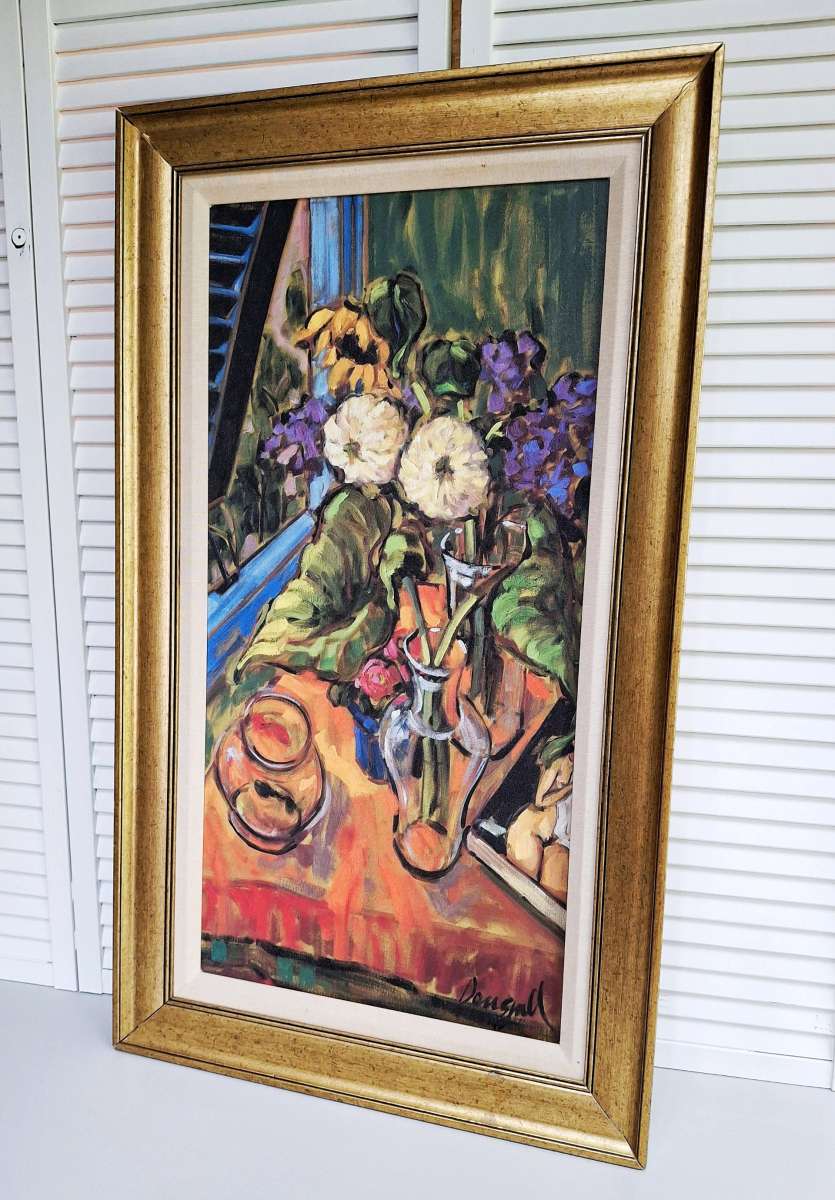 Vibrant Floral Still Life Art Print with Vase and Bowl