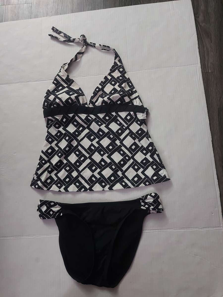 JAG Two Piece Geometric Halter Black White Bikini Size S