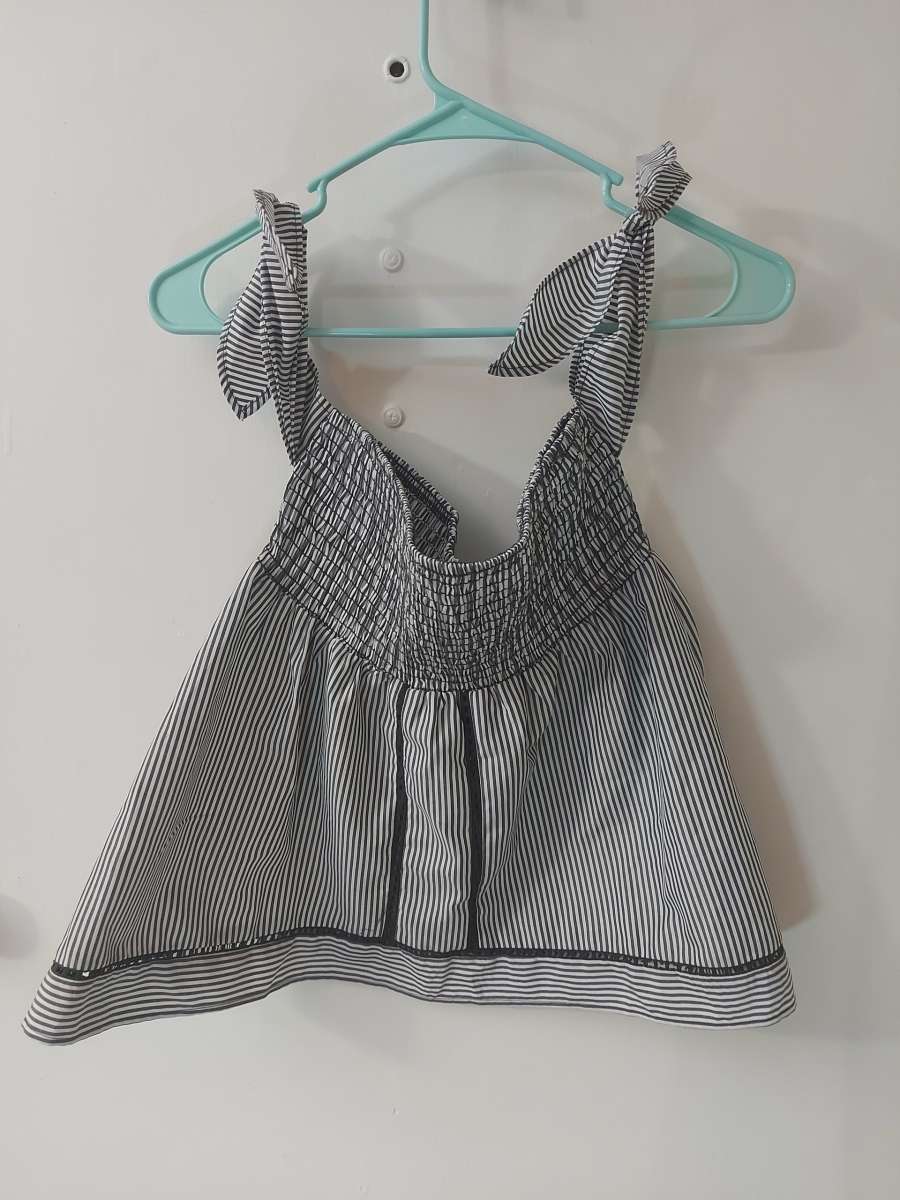 Sienna Sky Pinstripe Black White Off Shoulder Babydoll Blous