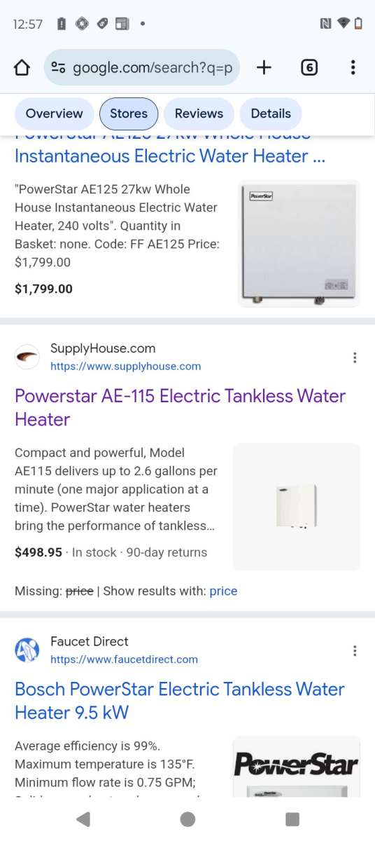 powerstar  electric tankless hot water heater