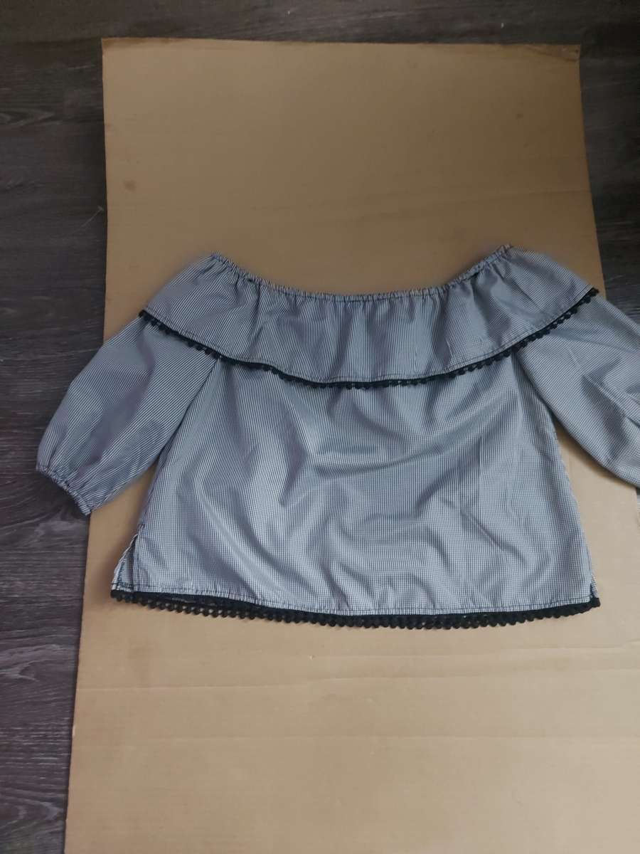 Bleuh Ciel Embroidered Gingham Boho Top BlackWhiteRed Size S