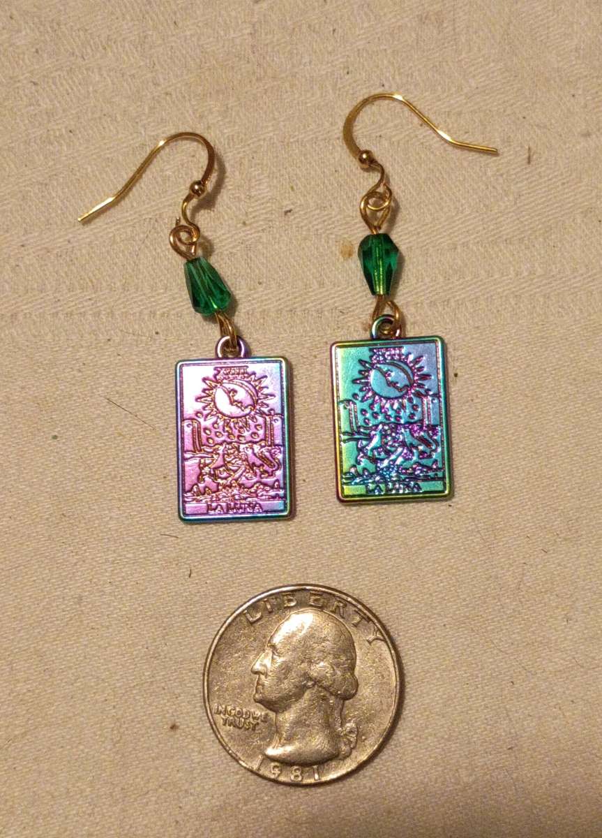 Handmade iridescent tarot earrings The Moon