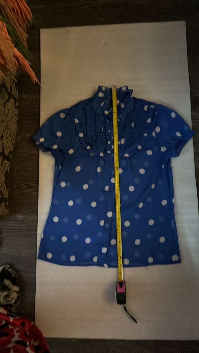 HM Dividco Short sleeve Ruffled Polka Dot top Size 4 BlueWhi