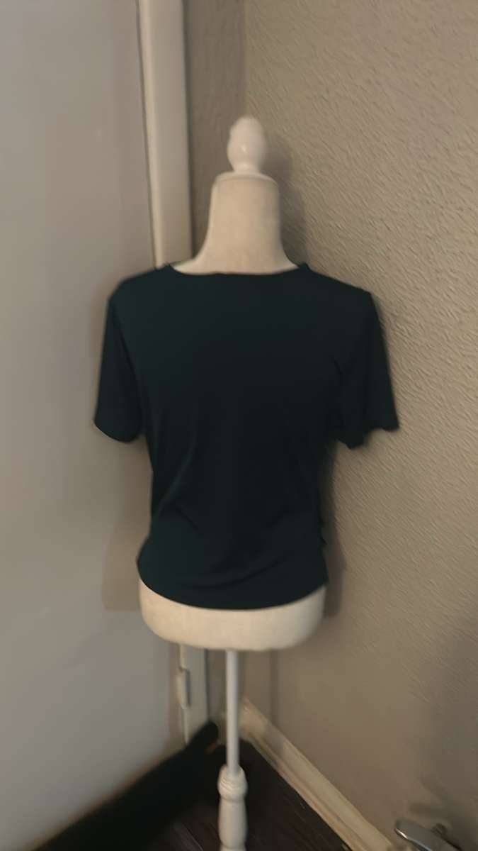 SHEIN Green Ruched Front Short Sleeve Crewneck Top Size XL O