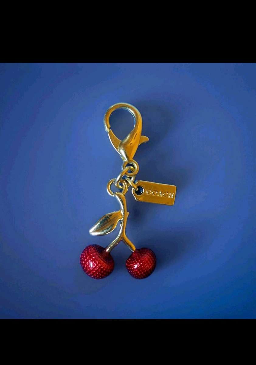 COACH MINI RED CHERRY GOLD TONE BAG CHARM  KEYCHAIN
