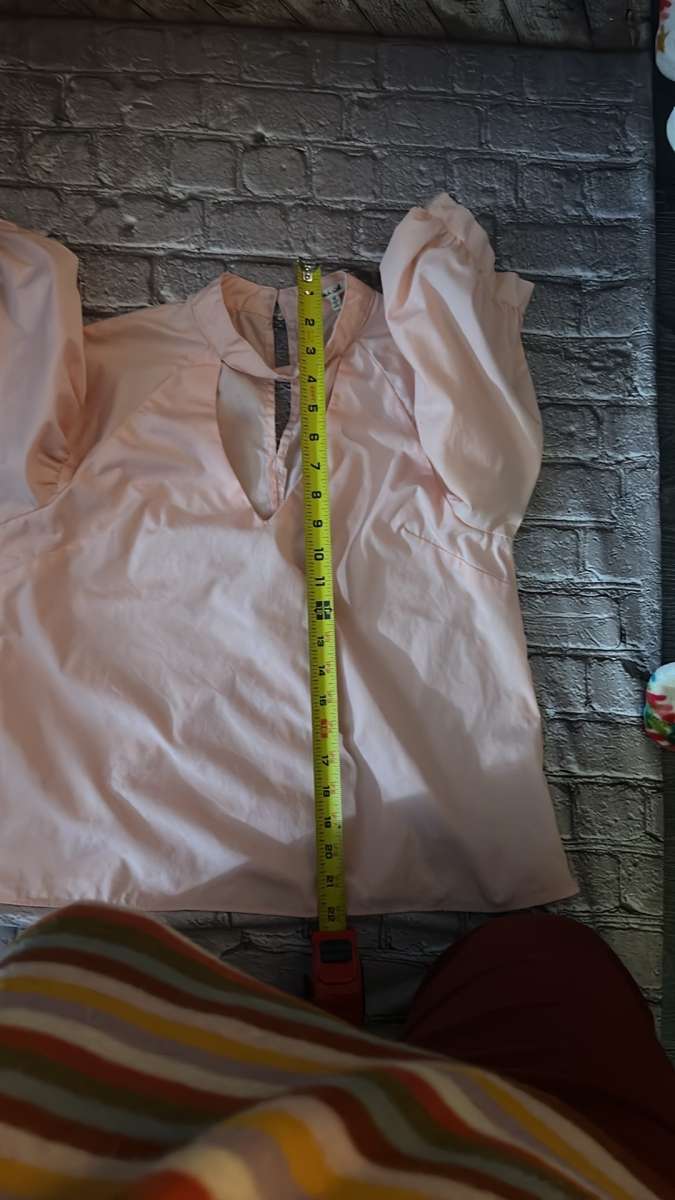 Bleuh Ciel Cowl Balloon Sleeve Choker V Line Peach Blouse M