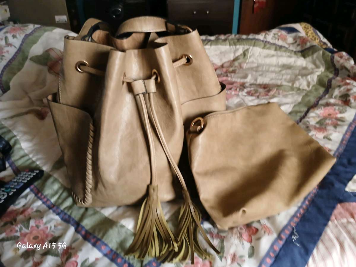 Bucket Drawstring shoulder bag with smaller hand purse