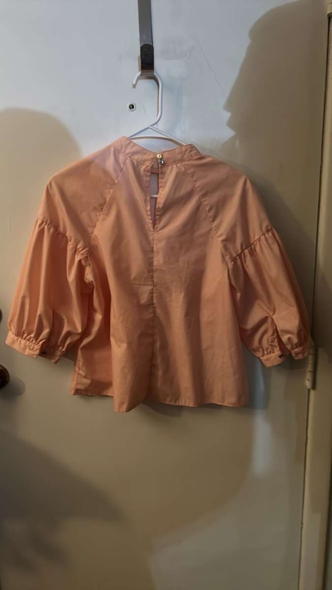 Bleuh Ciel Cowl Balloon Sleeve Choker V Line Peach Blouse M