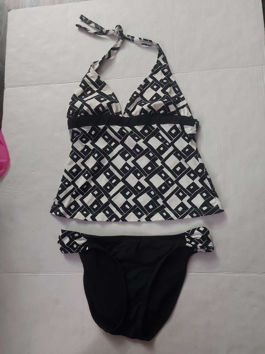 JAG Two Piece Geometric Halter Black White Bikini Size S