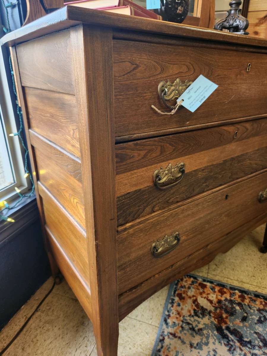 antique 3 drawer oak dresser with mirror