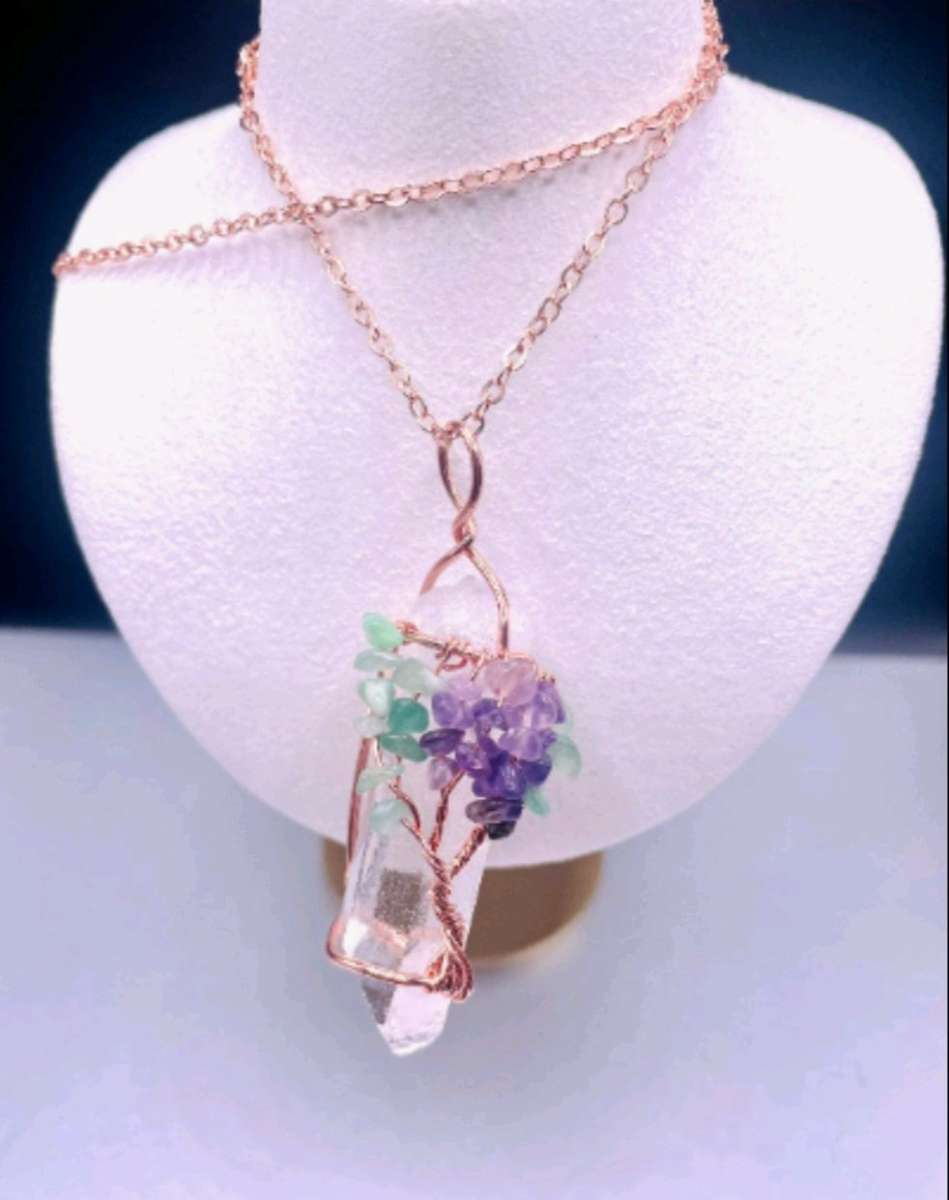 CRYSTAL QUARTZ WIRED TREE OF LIFE NECKLACE