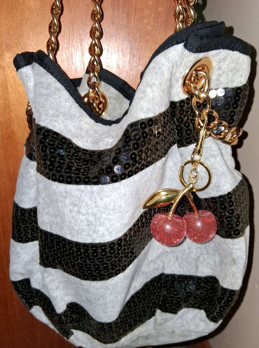 NEW LARGE PINK SHIMMERING CHERRY BAGCHARM KEYCHAIN