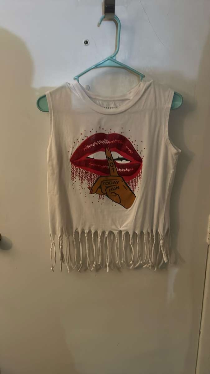 On Fire Not Today Fringed Tassel Muscle Tshirt Size M Festiv