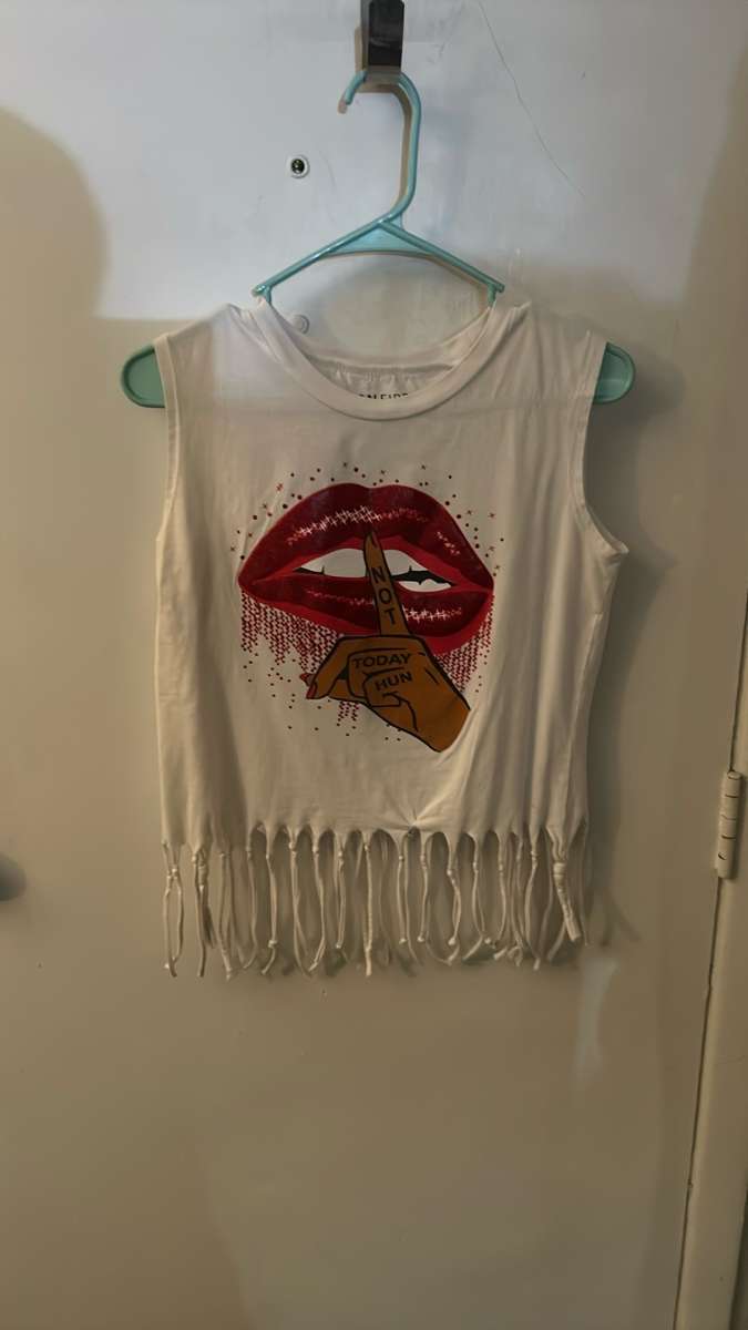 On Fire Not Today Fringed Tassel Muscle Tshirt Size M Festiv