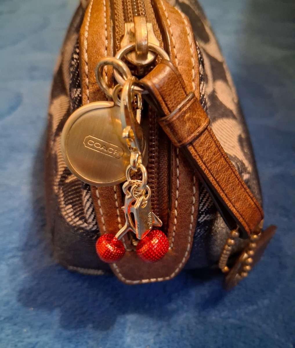 COACH MINI RED CHERRY GOLD TONE BAG CHARM  KEYCHAIN
