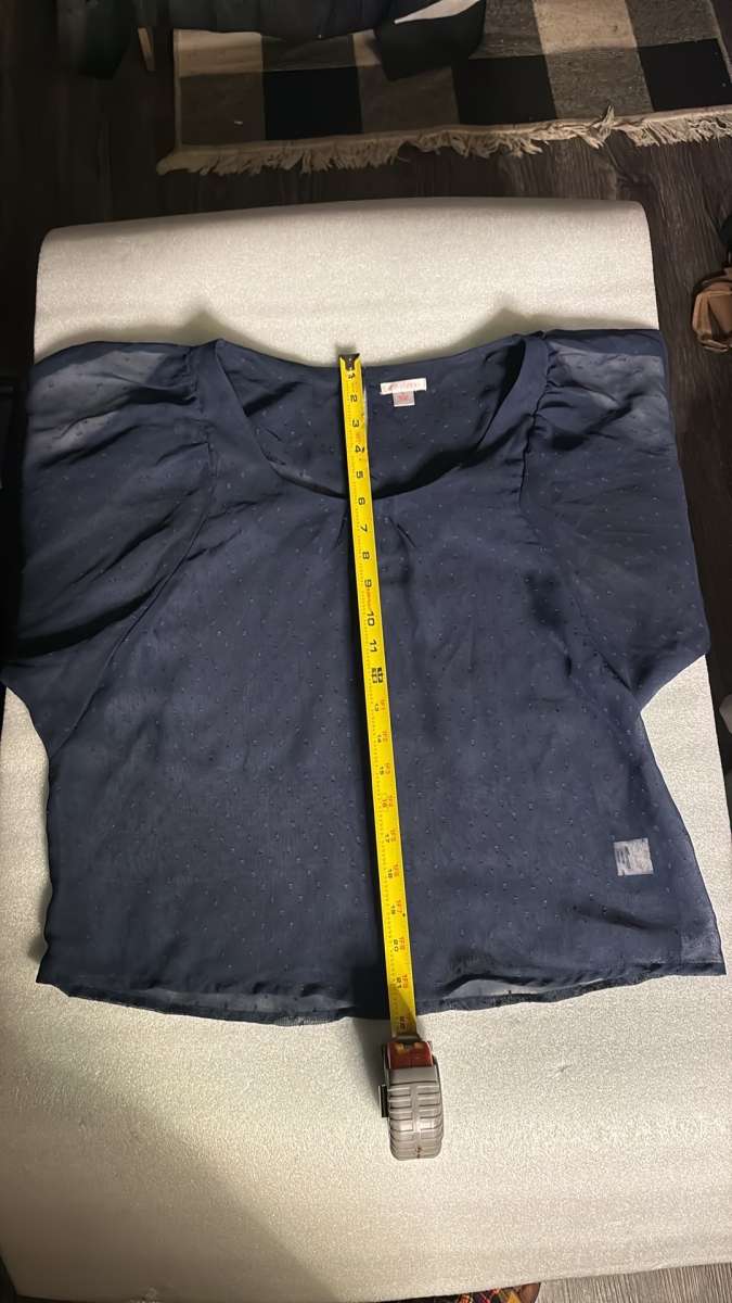 Xhilaration Sheer Navy Polka Dot Blouse Size S