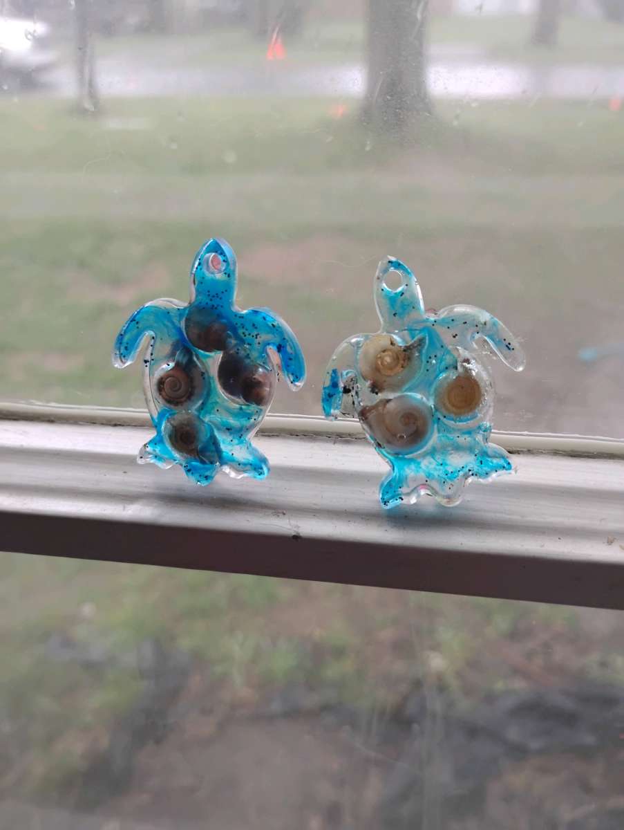 ocean inspired Resin Turtle earrings with seashells