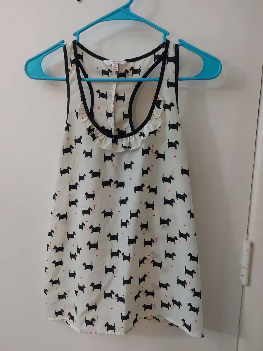 Candies Scotty Dog Sleeveless Ruffled Racerback Size S