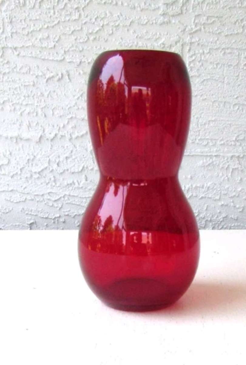 Vintage Red Blown Glass Vase  Ruby Red Glass Vase  Gourd Sha