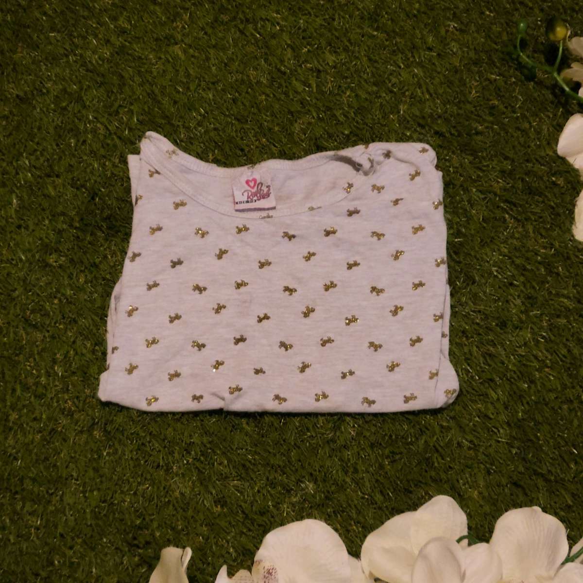 Girls Light Pink Tee with Gold Bee Pattern