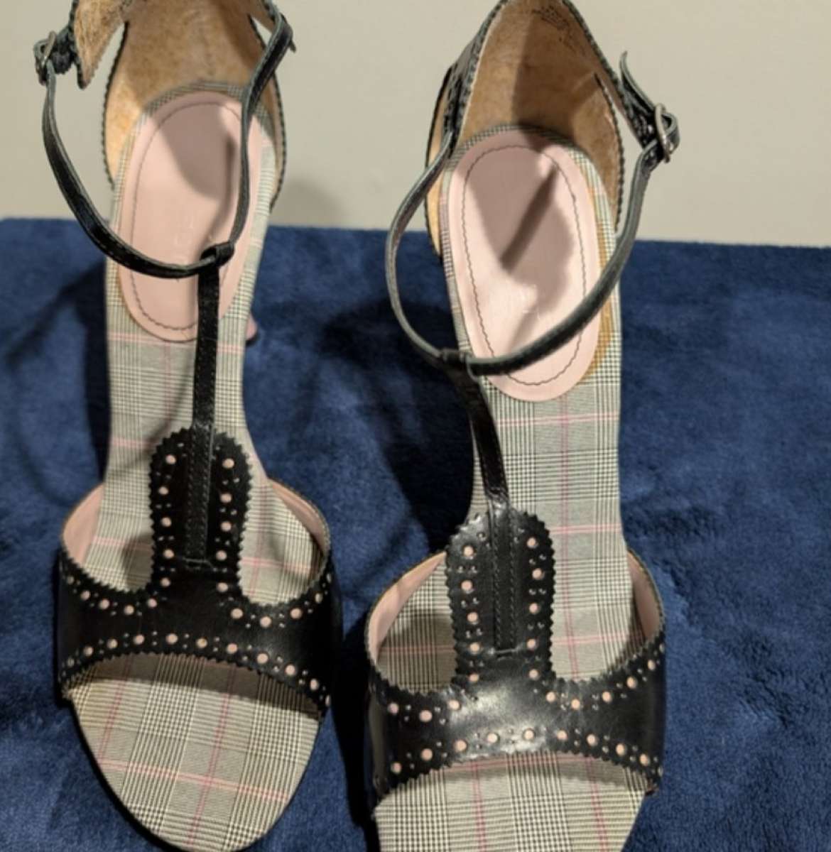 Black and Gray Studded TStrap Heels 10 medium
