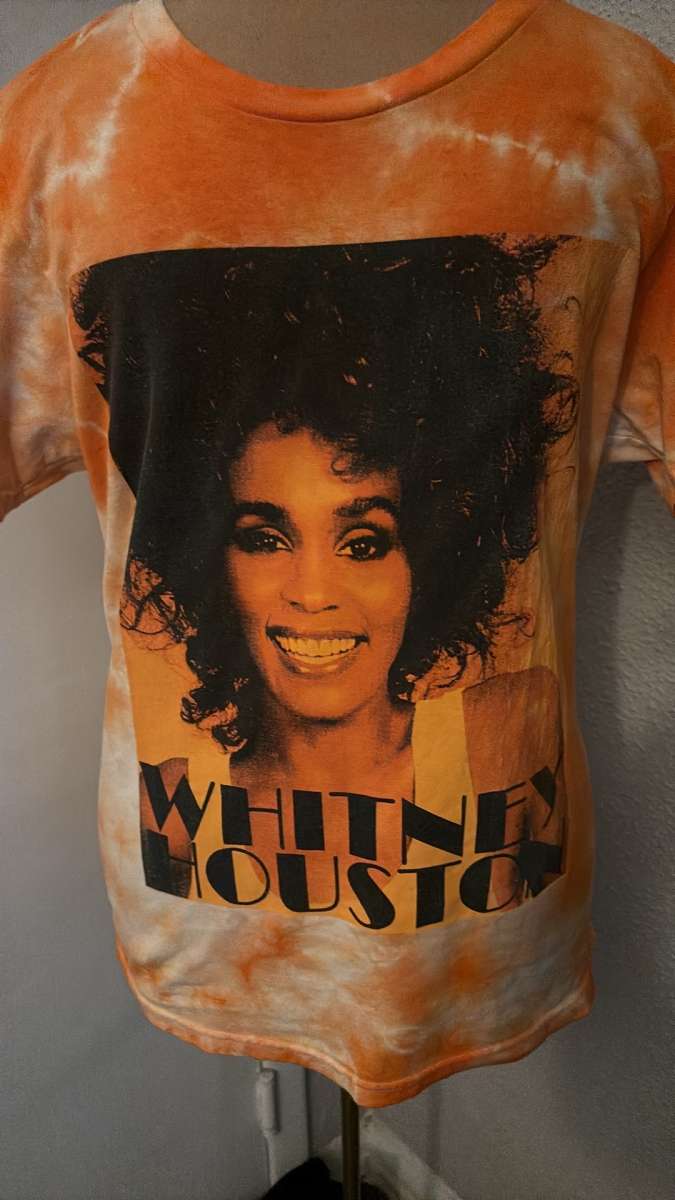 Whitney Houston Orange Short Sleeve Tie Dye Tee Shirt Size M