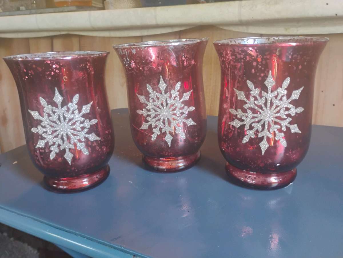 3 PC Set Red Christmas candle Holder Glass