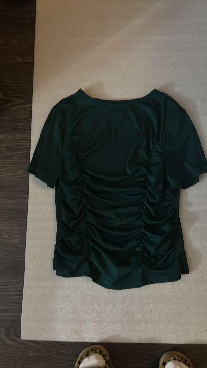 SHEIN Green Ruched Front Short Sleeve Crewneck Top Size XL O