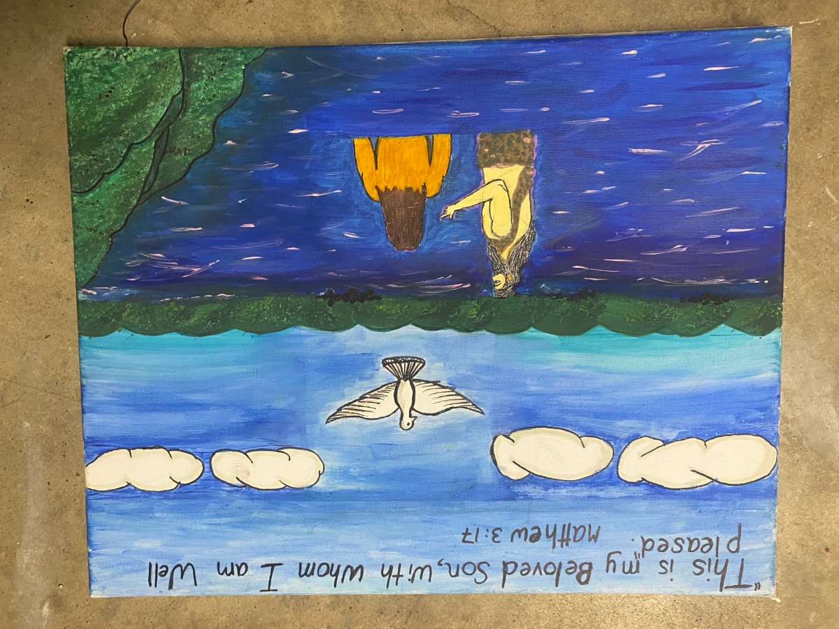 Jesus getting baptized Christian painting