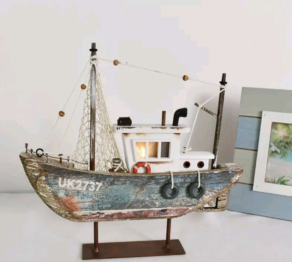 Wood and Metal Boat with LED lighting