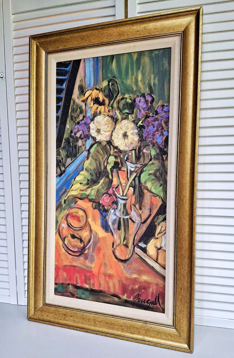Vibrant Floral Still Life Art Print with Vase and Bowl