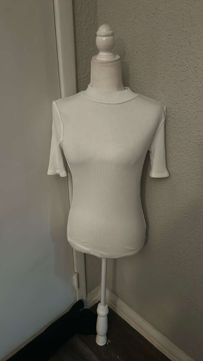 Free People We The Free Womens White Ribbed Turtleneck Size