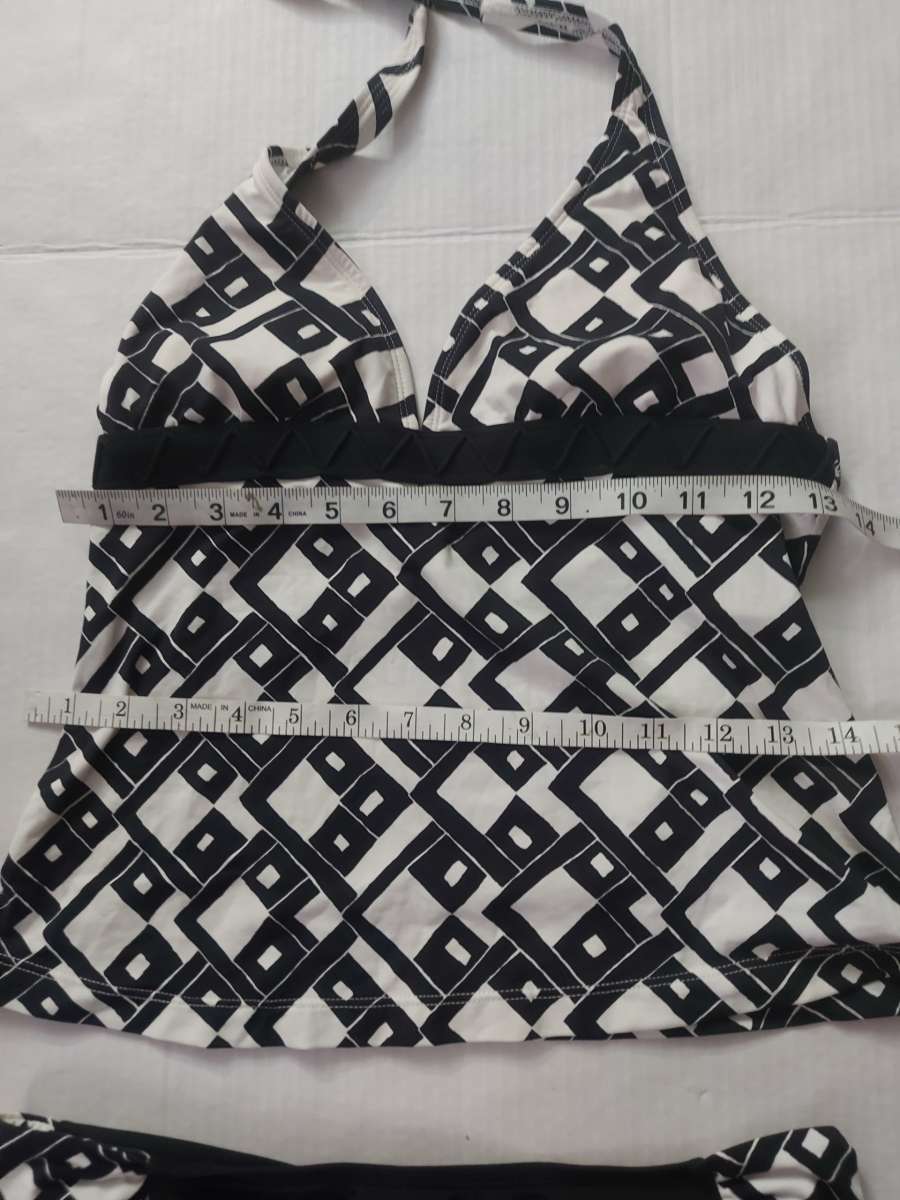 JAG Two Piece Geometric Halter Black White Bikini Size S