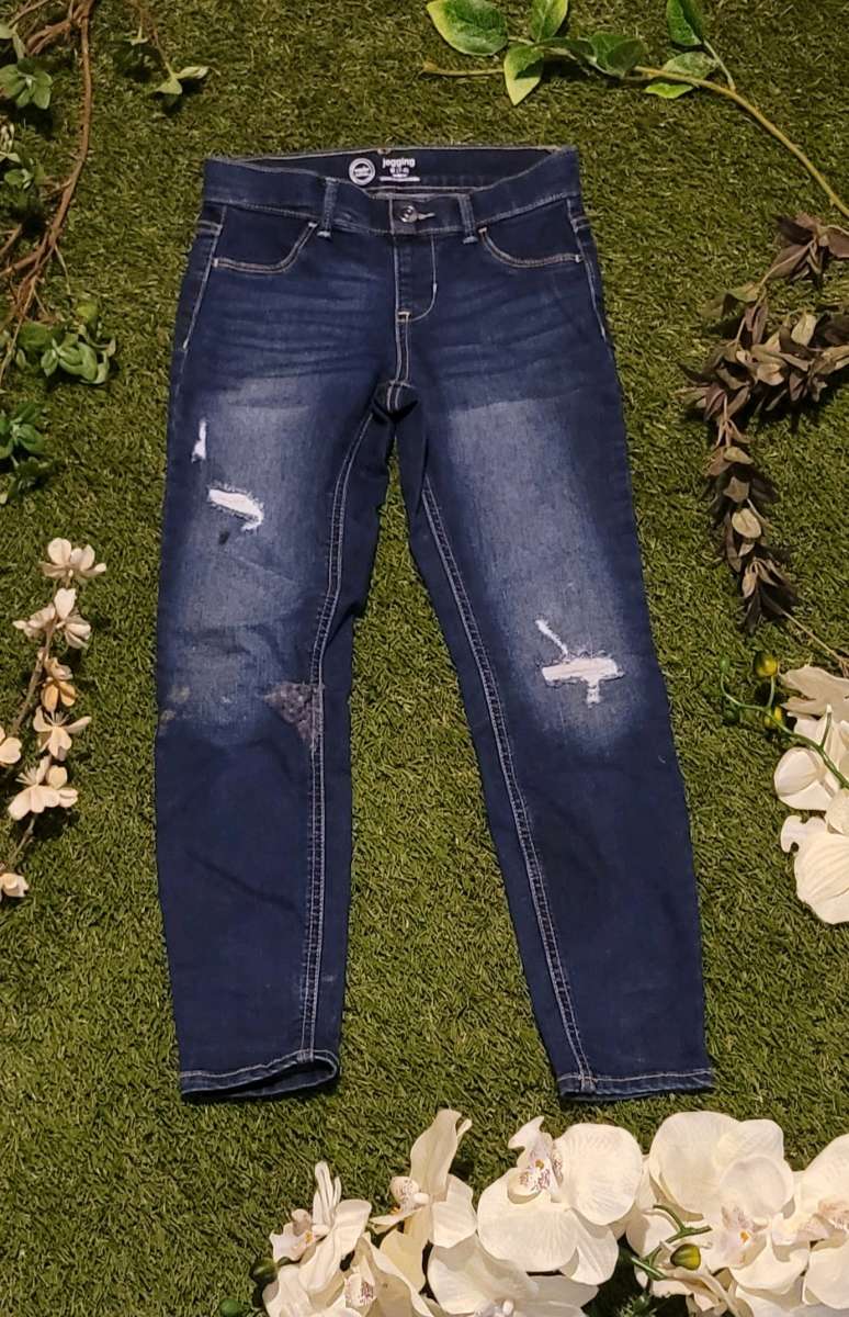 Dark Wash Distressed Girls Jeans