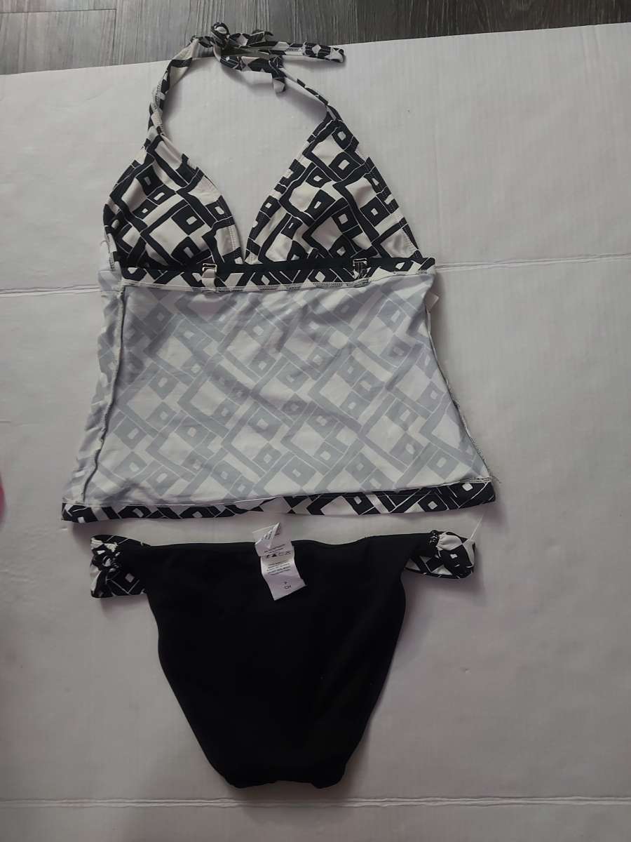 JAG Two Piece Geometric Halter Black White Bikini Size S