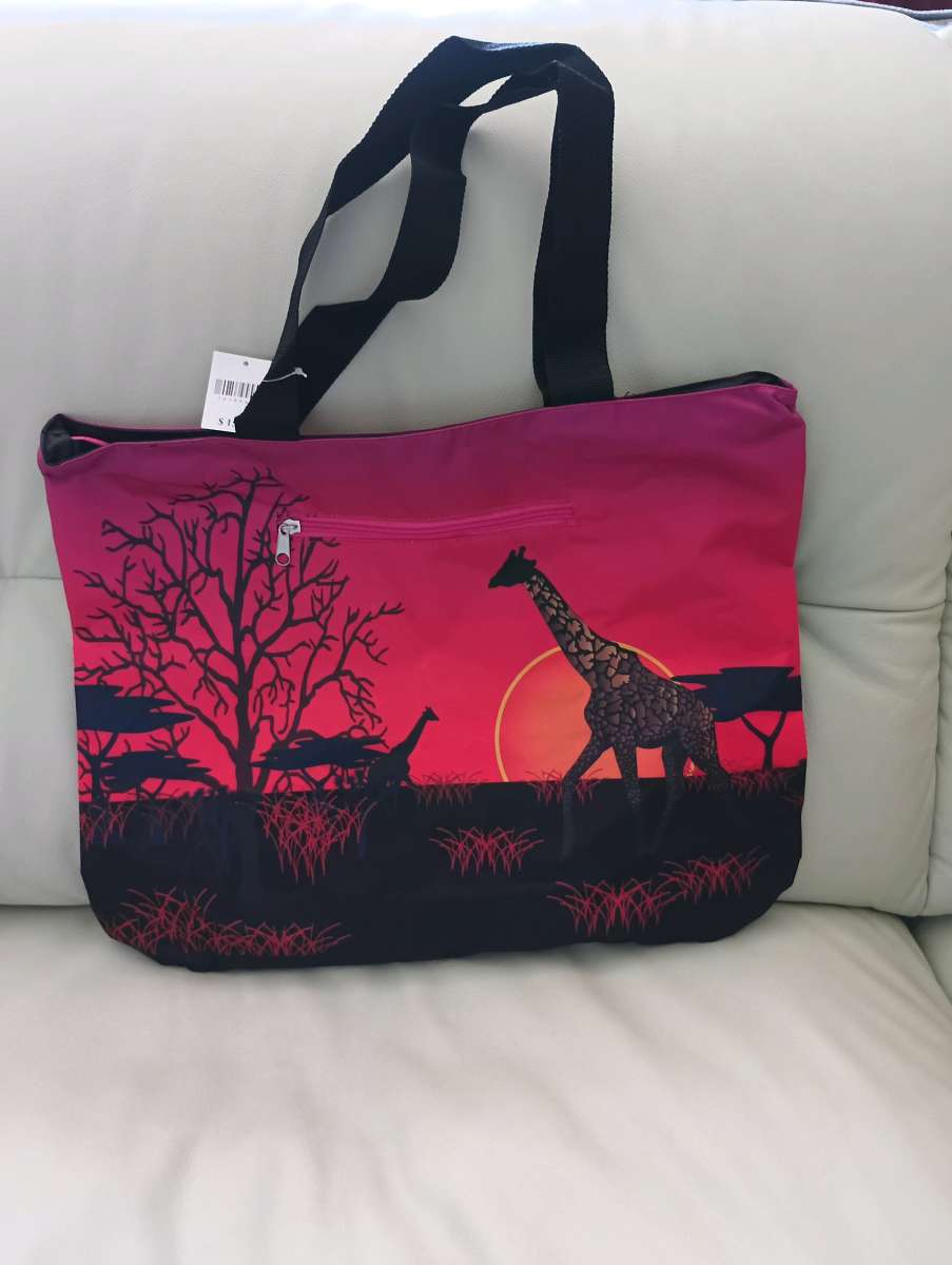 Pink and Black Savanna Scene Tote Bag