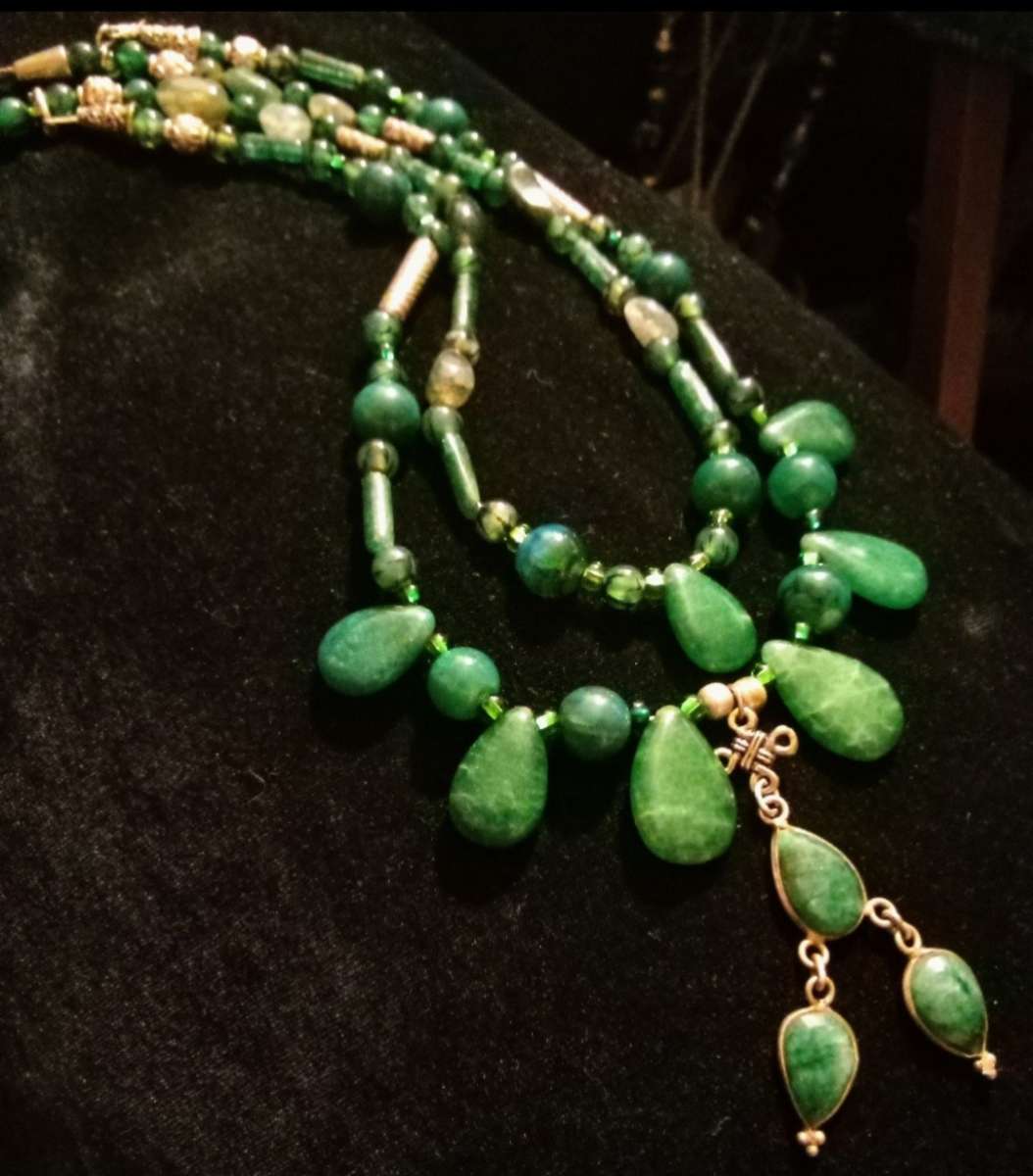 Handmade double strand emerald necklace