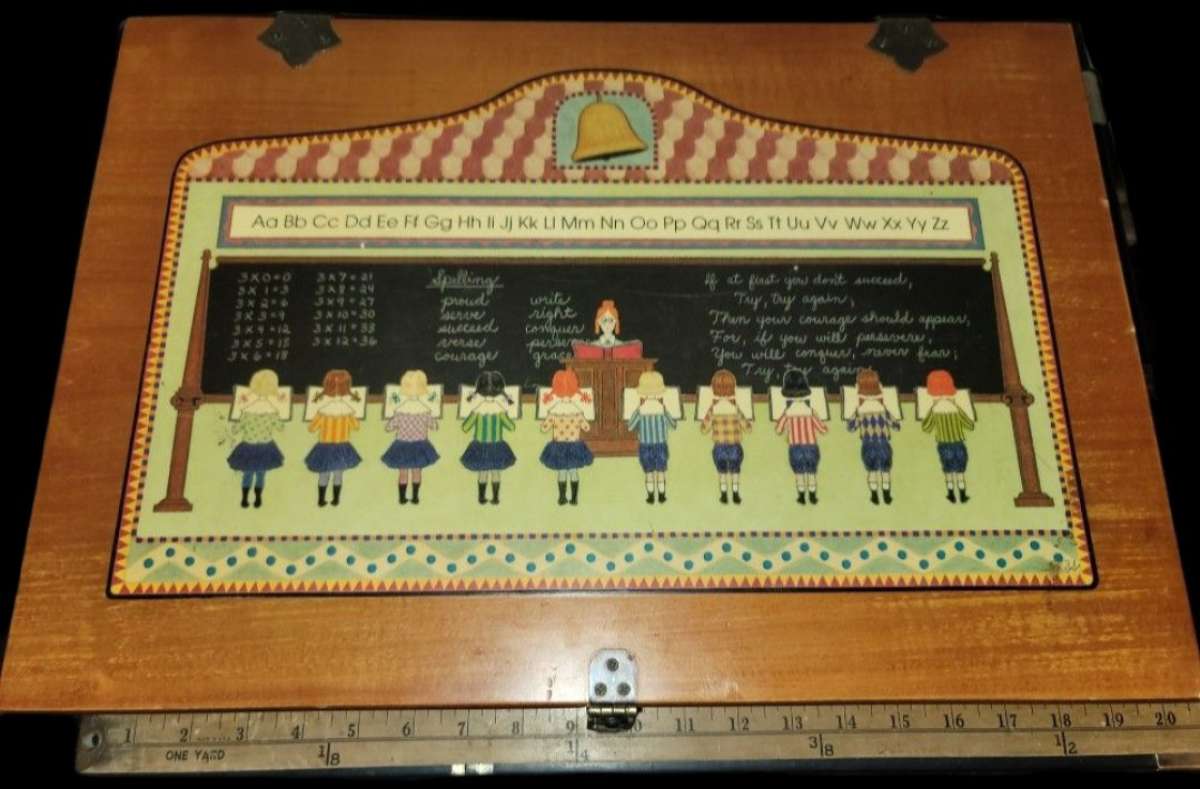 Wooden teachers school classroom documents and mementos case