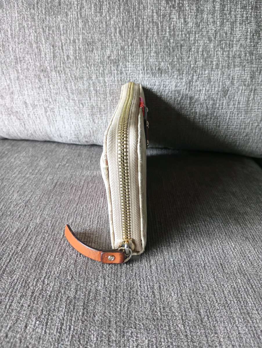 Kate Spade New York Gray Brown Canvas Striped Zip Around Cre