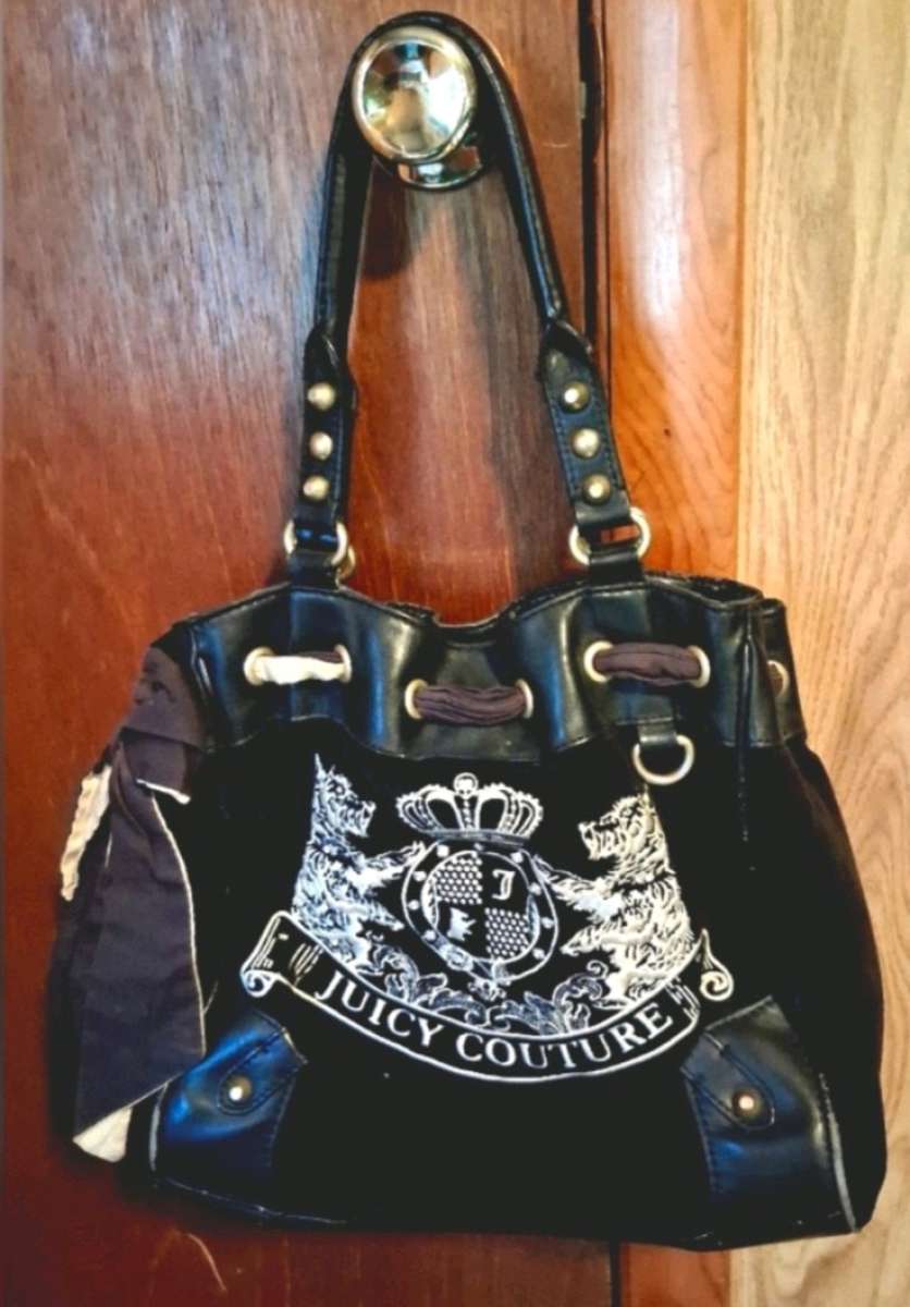 JUICY COUTURE DAYDREAMER BLACK VELOUR SCOTTIE DOG BAG