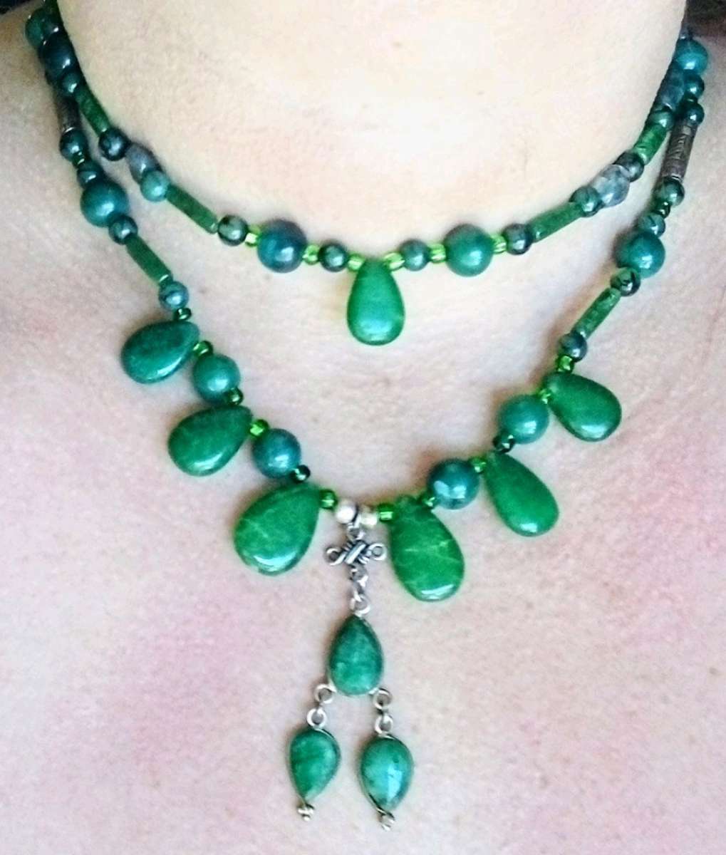 Handmade double strand emerald necklace