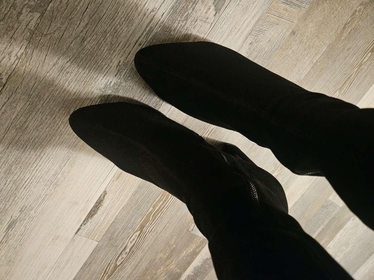 black thigh high leather boots