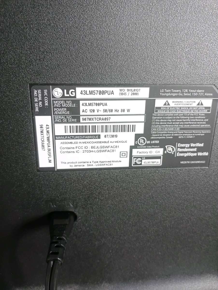 LG  43 Smart Tv  Model 43LM5700PUA