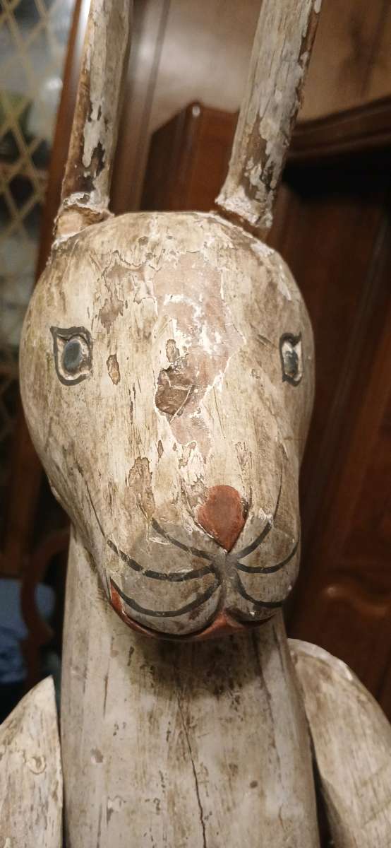 antique wooden toy bunny
